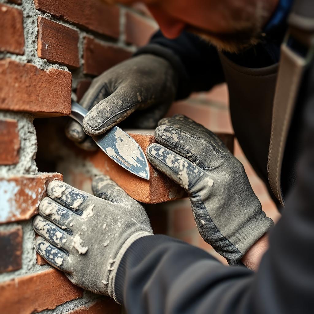 HGT vakman herstelt beschadigd metselwerk in een bakstenen gevel